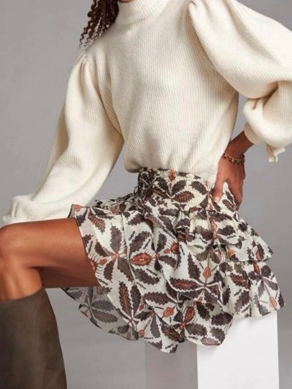 Anthropologie Let Me Be Flounce Lace-up Mini Skirt